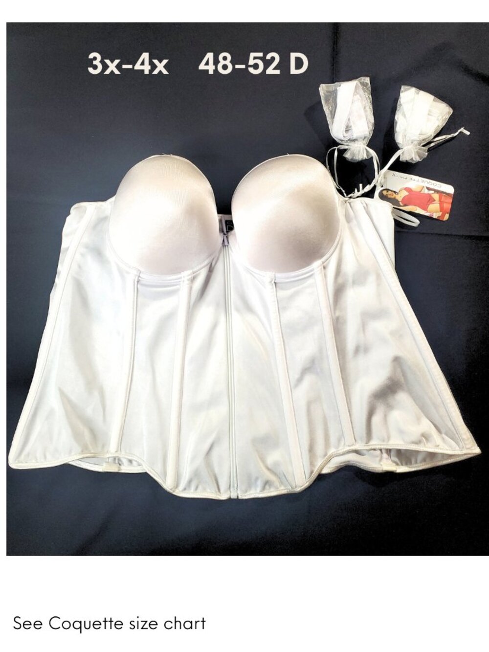 NWT Coquette Diva White Zip Front Corset Bustier Garter Set 3X/4X 48-52D NOS